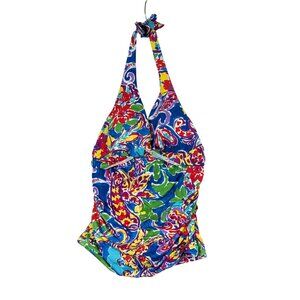 Ralph Lauren Womens Halter One-Piece Swimsuit Size 8 Multicolor Paisley Print